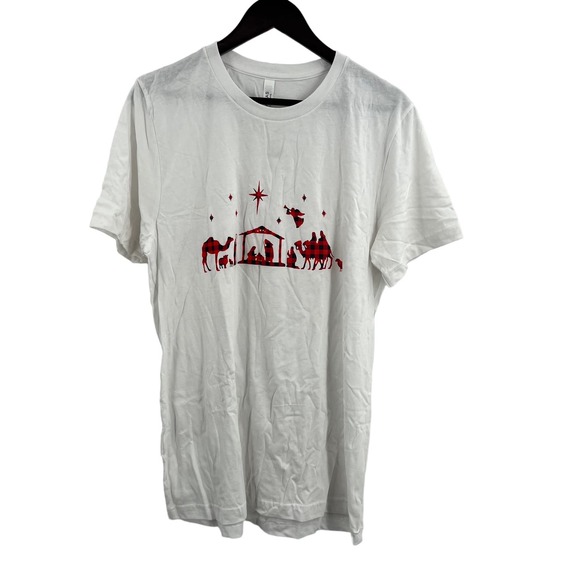 Bella Canvas Buffalo Plaid Christmas Manger Scene Tee Large - Picture 1 of 4